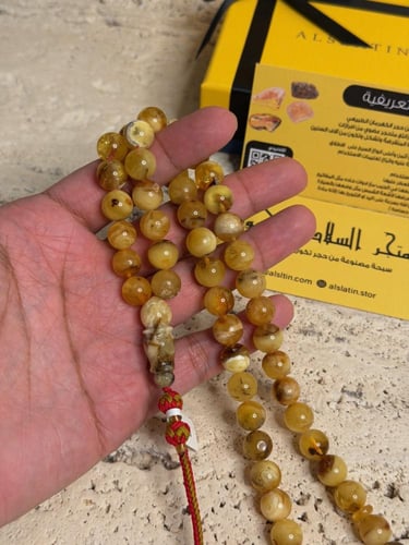 سبحه كهرمان حر شوائب طبيعية مع شكة تفاصل يدوي