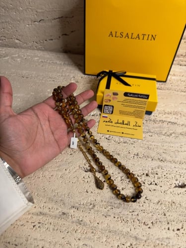 سبحه كهرمان حر شوائب طبيعية مع شكة استنلس استيل نف...