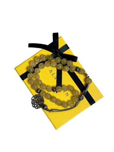 سبحة مصنوعه من حجر الكوراتز الذهبي الطبيعي مع طربز...