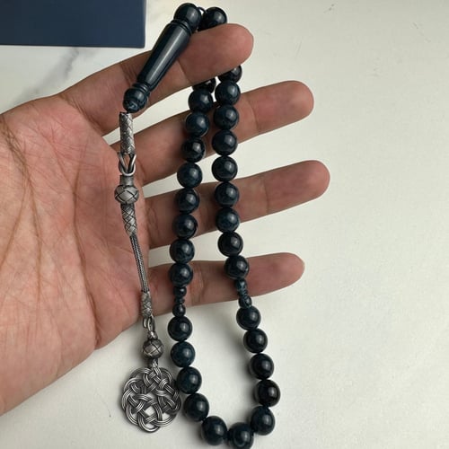 سبحة ازرق رخامي 33 خرزه غامق مشخط رخامي بكلايت مع...