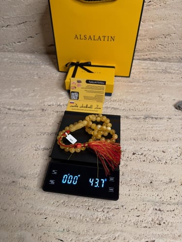 سبحه كهرمان حر شوائب خفيفه طبيعية مع شكة تفاصل يدو...