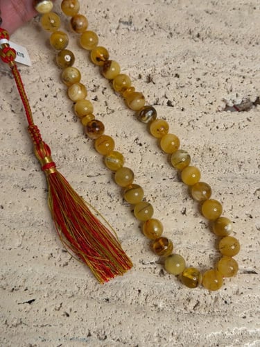 سبحه كهرمان حر شوائب طبيعية مع شكة تفاصل يدوي