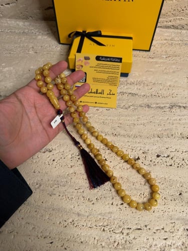 سبحه كهرمان حر شوائب طبيعية مع شكة تفاصل يدوي