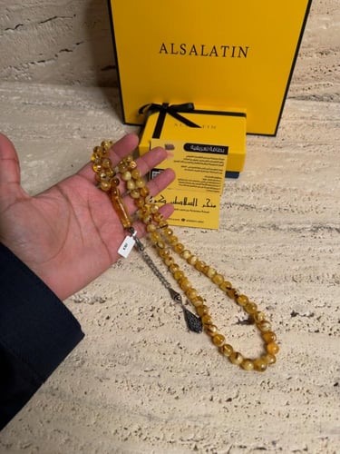 سبحه كهرمان حر شوائب طبيعية مع شكة تفاصل يدوي