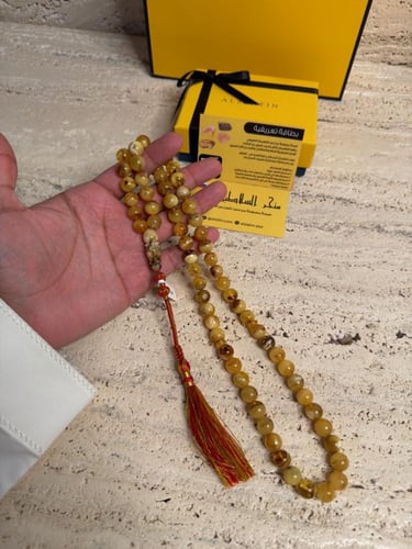 سبحه كهرمان حر شوائب طبيعية مع شكة تفاصل يدوي