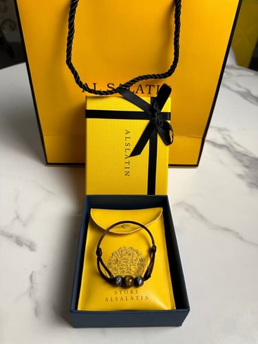 سوارة فضة مع حجر عين النمر البني حياكة يدوية