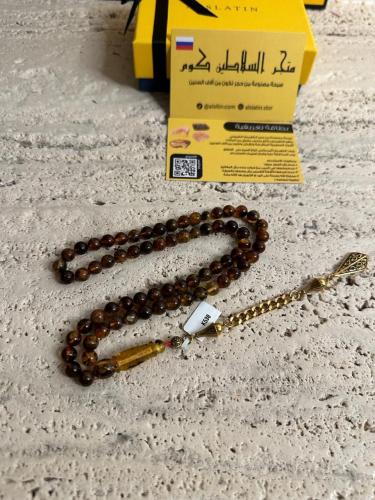 سبحه كهرمان حر شوائب طبيعية مع استنلس استيل نفس ال...