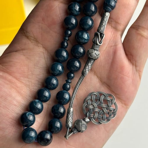 سبحة ازرق رخامي 33 خرزه غامق مشخط رخامي بكلايت مع...