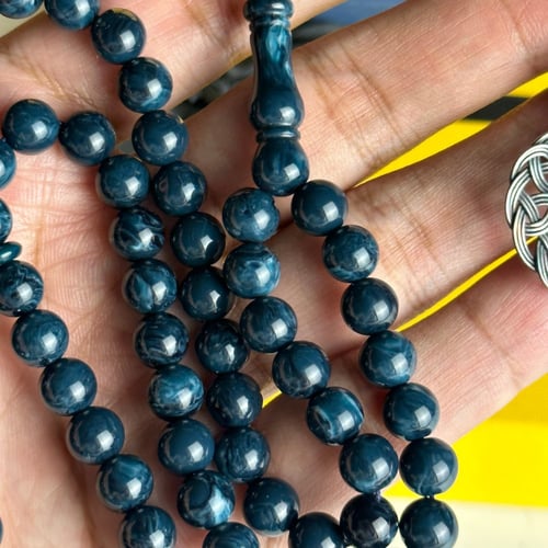 سبحة ازرق 66 خرزه غامق مشخط رخامي بكلايت مع طربزون...