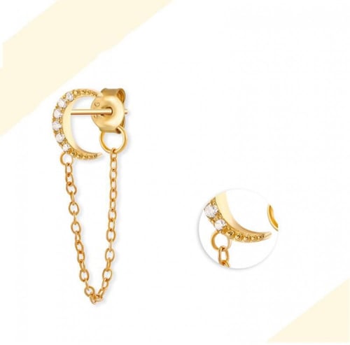 أقراط الهلال مرصعة بالزيركون من الفضة المطلية بالذ...