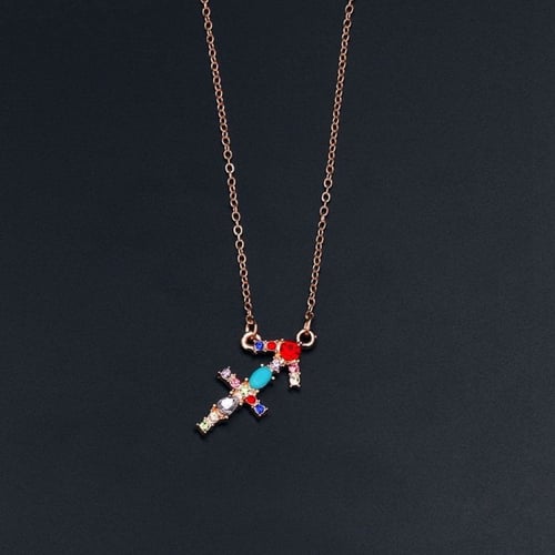قلادة برج القوس بأحجار الزيركون ملونة ومطلية بالذه...