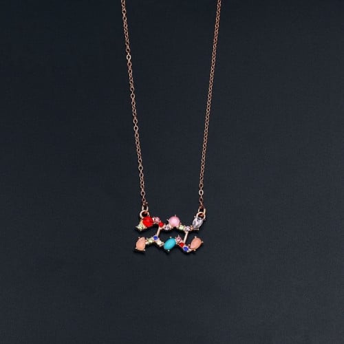 قلادة برج الدلو بأحجار الزيركون ملونة ومطلية بالذه...