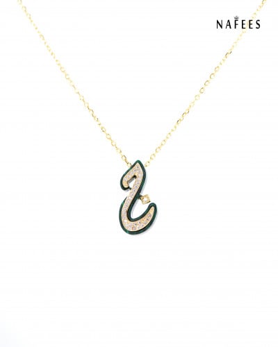 سلسال حرف ج باللون الأخضر والمرصع بأحجار الزيركون...