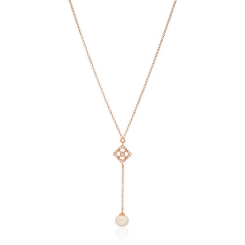 عقد بتصميم عمودي مرصع بأحجار الزيركون وحبة اللؤلؤ...