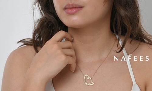 سلسال خريطة المملكة باللون الذهبي مصنوع من الفضة ا...