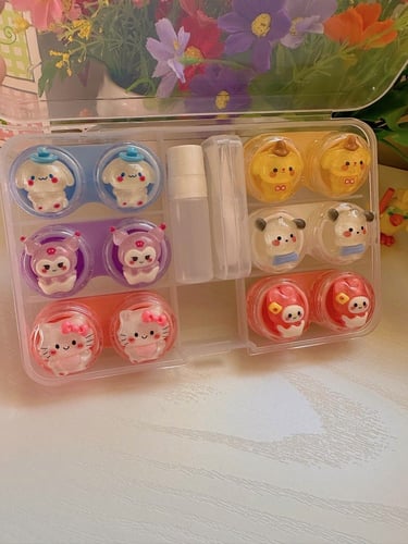 مجموعه 6 علب عدسات سانريو مع ملقط ومساعد