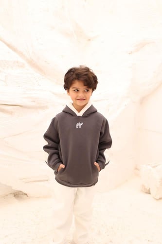 طقم للأطفال ( هودي رمادي + بنطلون )