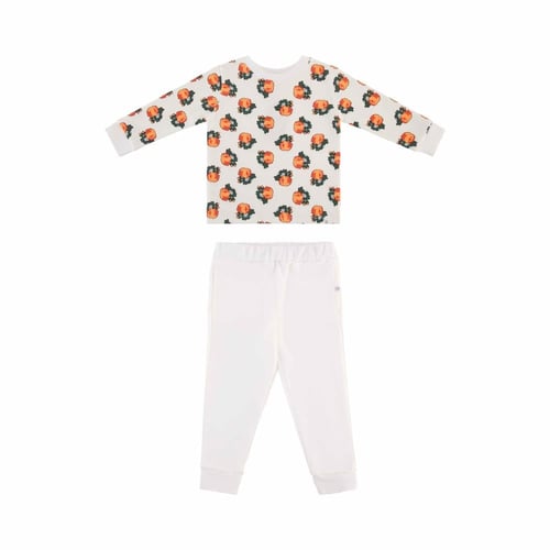 بلوزة اكمام طويلة و بنطلون سادة أبيض و مشمشي