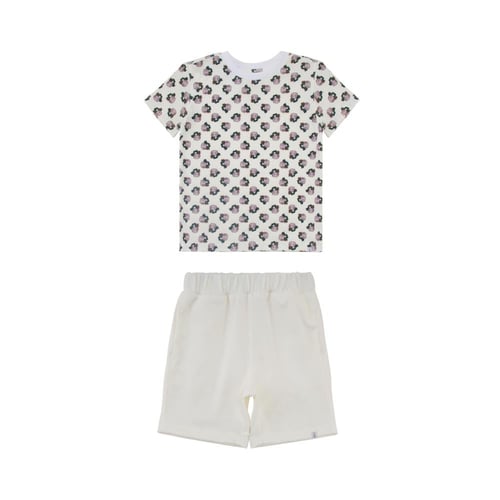 بلوزة اكمام قصيرة و شورت سادة أبيض و ليلكي