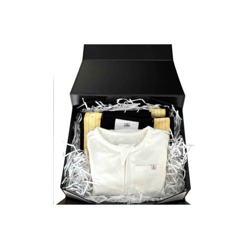 صندوق هدية - قطعتين بربتوز آبيض + بشت اسود