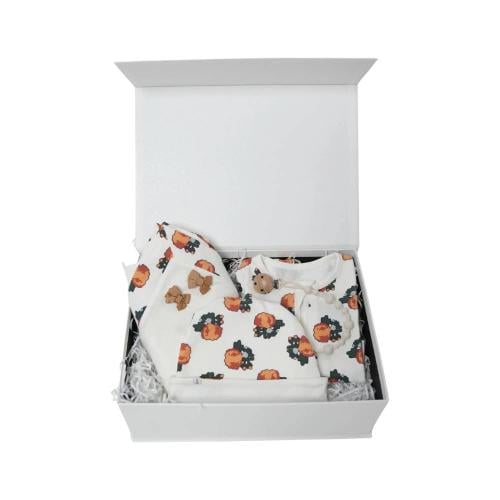 صندوق هدية - ٣ قطع أبيض و مشمشي بربتوز + كوفلية +...