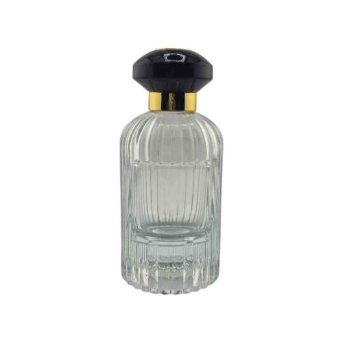 علب قزاز عطور فارغ شفاف غطاءاسود ذهبي12قطعة 100مل