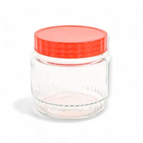 علب معمول قزاز شفاف غطاء احمر 500جرام-12قطعة