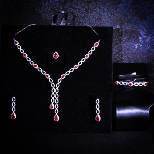 طقم عنقود روبي فضة 925 أصلي لون أحمر