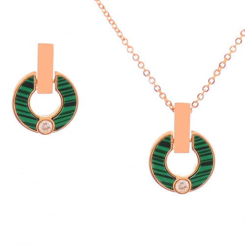 طقم حلقة الملاكيت "قلادة وحلق" - مطلي ذهب