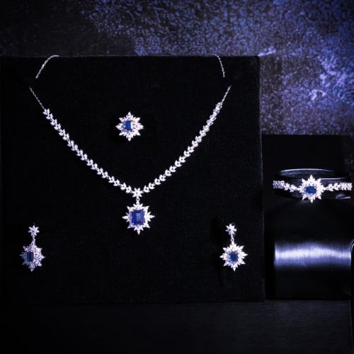 طقم الأميرة ديانا فضة 925 أصلي لون كحلي