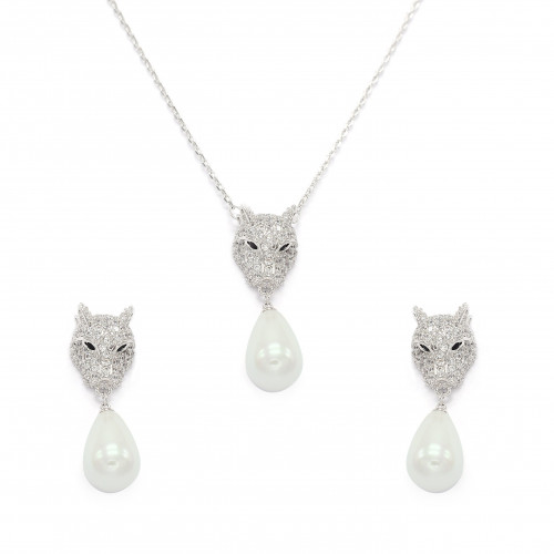 طقم لولو تايجر المرصّع "قلادة وحلق" - روديوم