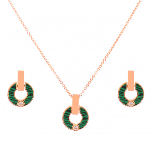 طقم حلقة الملاكيت "قلادة وحلق" - مطلي ذهب