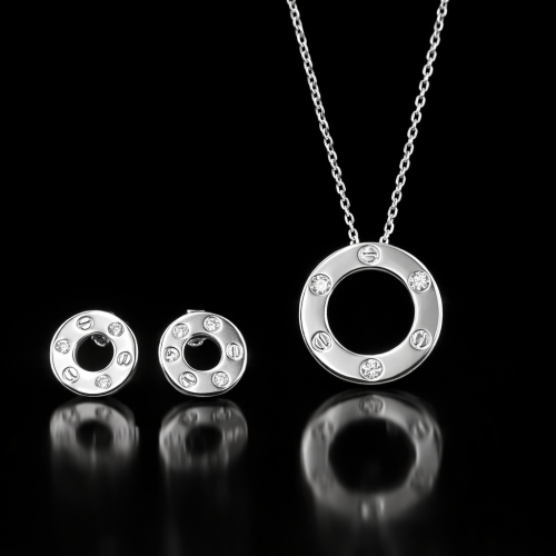 عقد وحلق تصميم الماس فضه عيار925