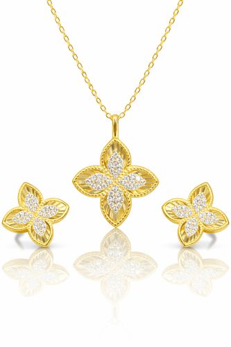 (عرض مميز) عقد وحلق تصميم الماس فضه عيار925