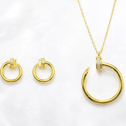 عقد وحلق تصميم الماس فضه عيار925