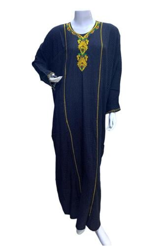ثوب قطن كم طويل مطرز بخيط