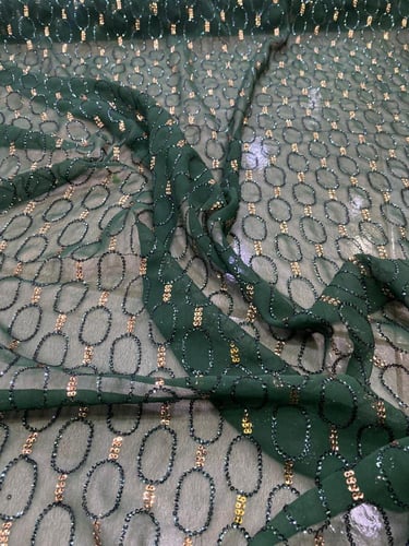 قماش سهرة شيفون مع تطريز ترتر٣ متر ونص عرض واحد