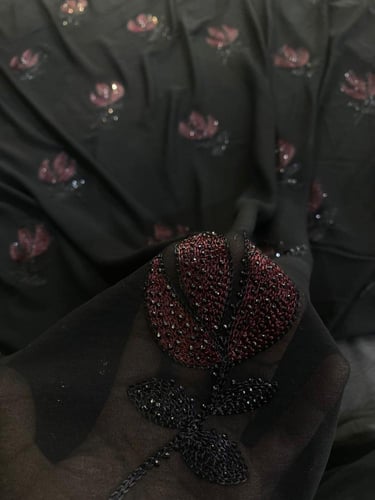 قماش شيفون تطريز خيط وكرستال ٣ متر عرضين