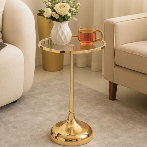 طاولة خدمة انيقة ذهبية برأس زجاجي وإطار معدني