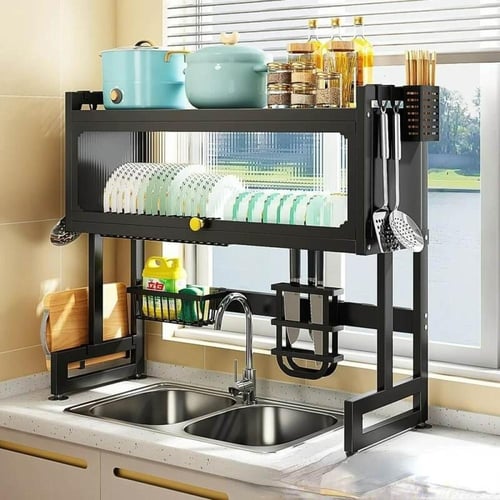 رف تجفيف الصحون فوق الحوض اسود