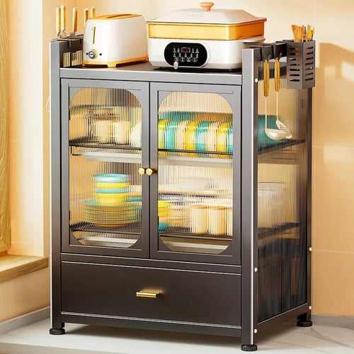 خزانة مع درج لتنظيم أدوات المطبخ معدني اسود وابيض