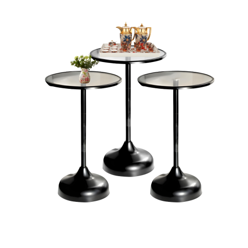طقم طاولات خدمة اسود بسطح زجاجي
