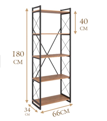 رف حديد اسود خشب عمودى 5 دور