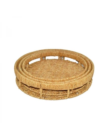 طقم صواني تقديم راتان 3 قطعة وثلاثة اشكال إختيارية