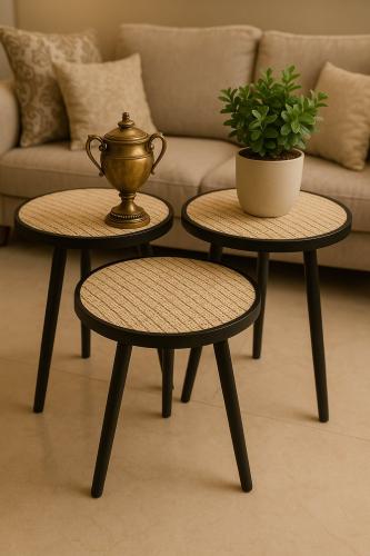 طقم طاولة 3 قطع مدور خشب برجل اسورد