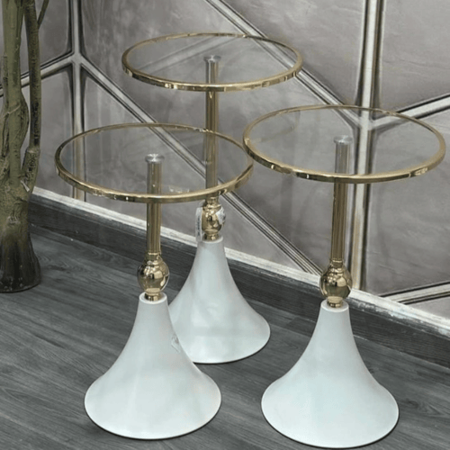 طقم طاولات خدمة 3 حبات مدور مختلف المقاسات ذهبي مع...