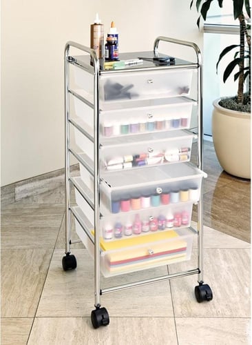 عربة تخزين بعجلات 6 ادراج ابيض