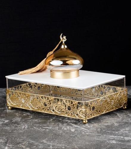 صحن تقديم رمضاني لون ذهبي اكريلك