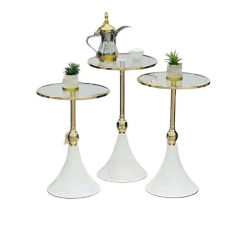 طقم طاولات خدمة 3 حبات مدور مختلف المقاسات ذهبي مع...