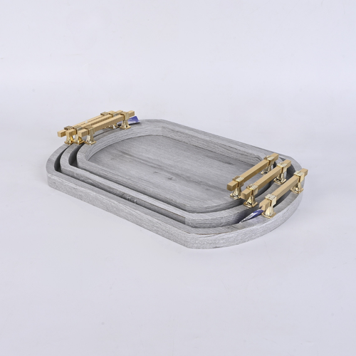 طقم طفريات خشب 3 قطع فاخرة رصاصي وخشبي